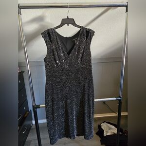 R&M Richards Black Glitter Midi Dress